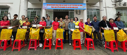 Hội Nữ doanh nhân An Giang và Quỹ Tín dụng nhân dân Mỹ Bình tặng 200 quà Tết cho người dân