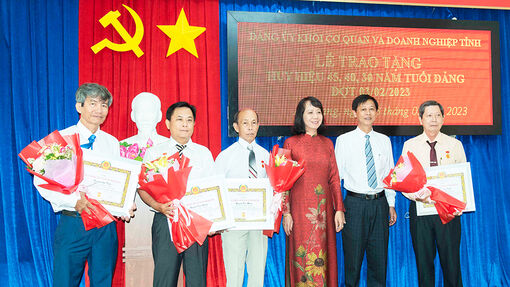 Ban Thường vụ Đảng ủy Khối Cơ quan và Doanh nghiệp tỉnh An Giang trao Huy hiệu Đảng đợt 3/2