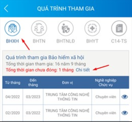 Cách xem thời gian chưa đóng BHXH, bảo hiểm thất nghiệp trên app VssID