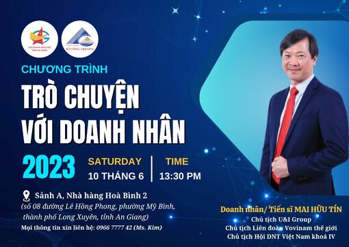 Tiến sĩ Mai Hữu Tín sẽ giao lưu, chia sẻ với doanh nhân An Giang