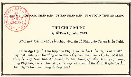 Bí thư Tỉnh ủy An Giang Lê Hồng Quang chúc mừng Đại lễ Tam hợp năm 2023