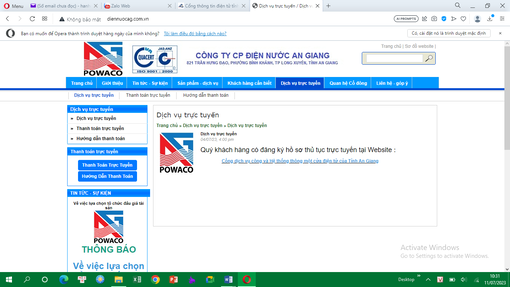 Công ty Cổ phần Điện nước An Giang tiếp nhận và giải quyết thủ tục hành chính trên Cổng dịch vụ công và Hệ thống thông tin một cửa điện tử tỉnh