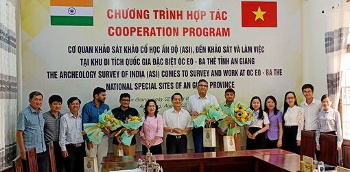 Cơ quan Khảo sát khảo cổ học Ấn Độ khảo sát và làm việc tại Khu Di tích quốc gia đặc biệt Óc Eo - Ba Thê