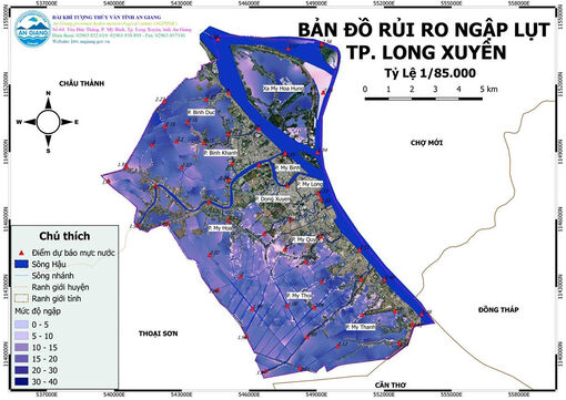 An Giang có mưa lớn trên diện rộng, cảnh báo ngập lụt gần nửa mét
