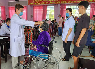 Bệnh viện Mắt -Tai mũi họng-Răng hàm mặt An Giang khám, cấp thuốc miễn phí, tặng quà 400 người dân xã Nhơn Hội