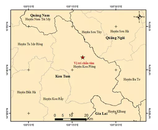 Kon Tum: Tiếp tục xảy ra trận động đất có độ lớn 4.0 tại huyện Kon Plông