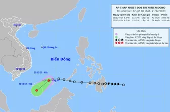 Áp thấp nhiệt đới giật cấp 8 trên khu vực quần đảo Trường Sa