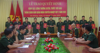Bộ đội Biên phòng tỉnh An Giang trao quyết định nâng lương, thăng quân hàm