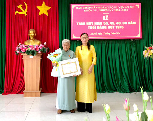 Ban Thường vụ Huyện ủy An Phú trao Huy hiệu Đảng đợt 19/5
