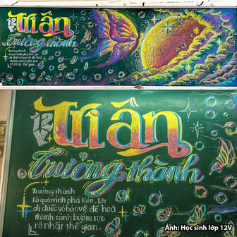 Bức tranh vẽ bằng phấn màu của 3 học sinh Trường THPT chuyên Thoại Ngọc Hầu gây sốt mạng xã hội