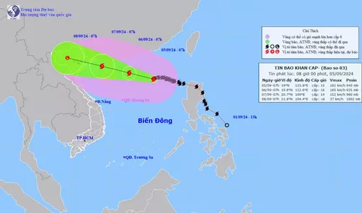Bão số 3 dự báo mạnh cấp 13-14, giật cấp 17 khi vào vịnh Bắc Bộ
