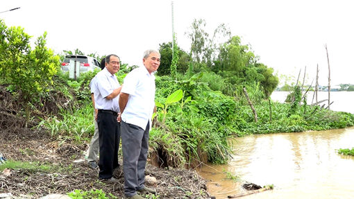 Lãnh đạo huyện An Phú khảo sát sạt lở tại ấp Phú Thành (xã Phú Hữu)