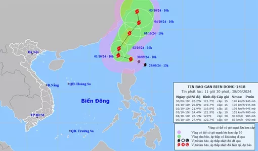 Xuất hiện bão mạnh cấp 15, giật trên cấp 17 gần Biển Đông