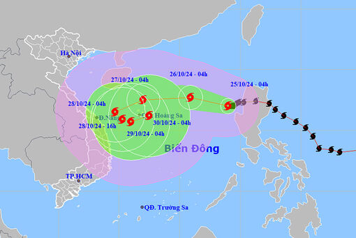 Thời tiết ngày 25/10: Bão số 6 mạnh lên, liên tục đổi hướng phức tạp