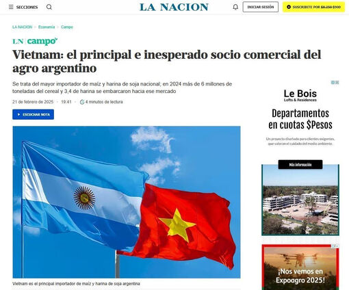 Báo Argentina nhận định Việt Nam đối tác thương mại nông nghiệp chủ chốt