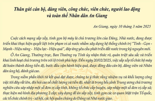 Thư của Bí thư Tỉnh ủy An Giang Lê Hồng Quang