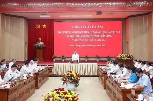 PHÁT BIỂU CỦA TỔNG BÍ THƯ TÔ LÂM </p> <p style="font-size: 19px;"  > (tại buổi làm việc với Ban Thường vụ Tỉnh ủy Kiên Giang và Thường trực Tỉnh ủy An Giang ngày 4/6/2025) </p>