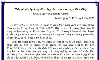 Bí thư Tỉnh ủy An Giang Lê Hồng Quang gởi thư chào cán bộ, đảng viên, công chức, viên chức, người lao động và toàn thể Nhân dân An Giang