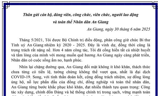Bí thư Tỉnh ủy An Giang Lê Hồng Quang gởi thư chào cán bộ, đảng viên, công chức, viên chức, người lao động và toàn thể Nhân dân An Giang