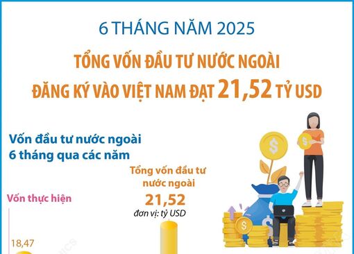 Tổng vốn đầu tư nước ngoài đăng ký vào Việt Nam đạt 21,52 tỷ USD trong 6 tháng