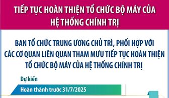 Ban Tổ chức Trung ương chủ trì phối hợp với các cơ quan liên quan tham mưu tiếp tục hoàn thiện bộ máy của tổ chức chính trị