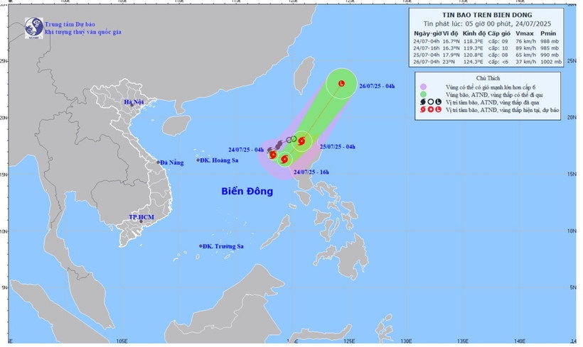 Thời tiết hôm nay (24-7): Bão số 4 (Comay), giật cấp 11, ở phía đông khu vực Bắc Biển Đông