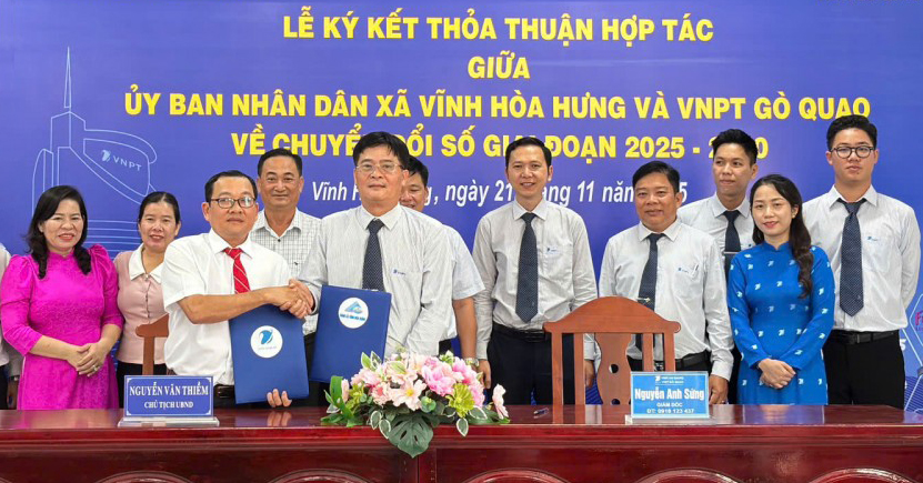 UBND xã Vĩnh Hòa Hưng thỏa thuận hợp tác chuyển đổi số với VNPT Gò Quao