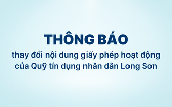 Thông báo thay đổi nội dung giấy phép hoạt động của Quỹ Tín dụng nhân dân Long Sơn