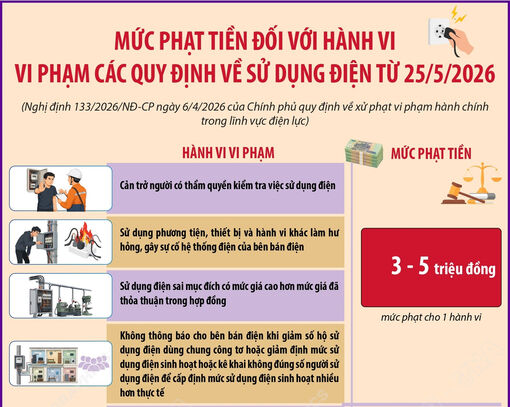 Mức phạt tiền đối với hành vi vi phạm các quy định về sử dụng điện từ 25/5/2026