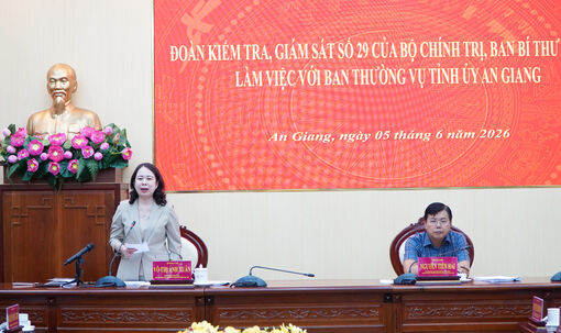 Phó Chủ tịch nước Võ Thị Ánh Xuân làm việc với Ban Thường vụ Tỉnh ủy An Giang