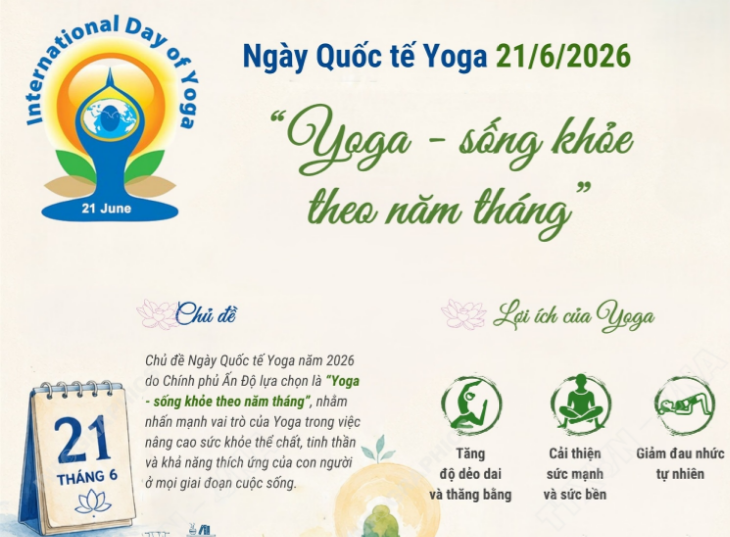 Ngày Quốc tế Yoga 21/6/2026: "Yoga - sống khỏe theo năm tháng"