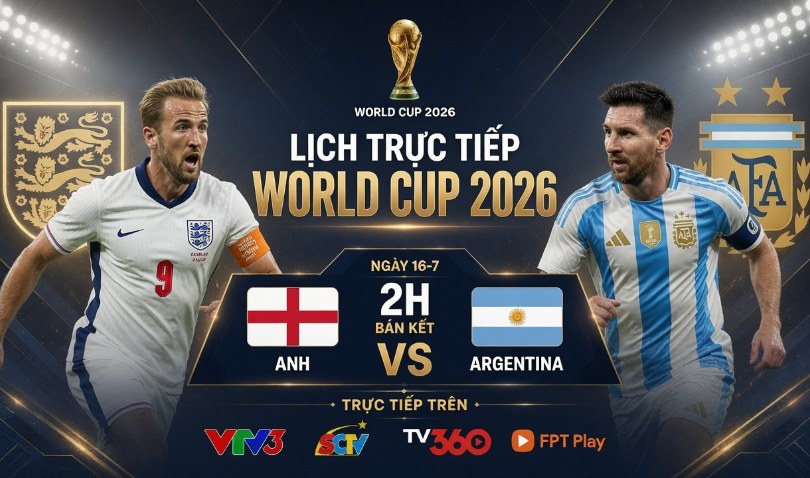 Lịch trực tiếp bán kết World Cup 2026: Anh đấu Argentina