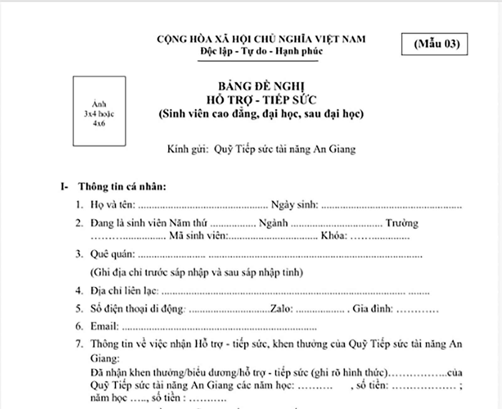 Quỹ Tiếp sức tài năng An Giang nhận hồ sơ hỗ trợ sinh viên có hoàn cảnh khó khăn năm học 2026 - 2027
