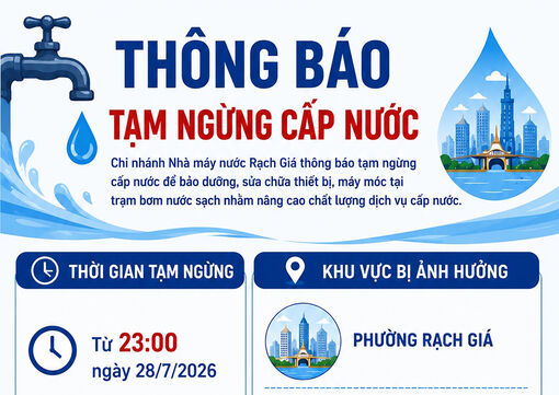 Rạch Giá, Vĩnh Thông và Hòn Đất tạm ngừng cấp nước đêm 28/7