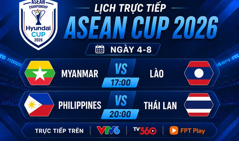 Lịch trực tiếp ASEAN Cup 2026 ngày 4/8: Philippines đấu Thái Lan