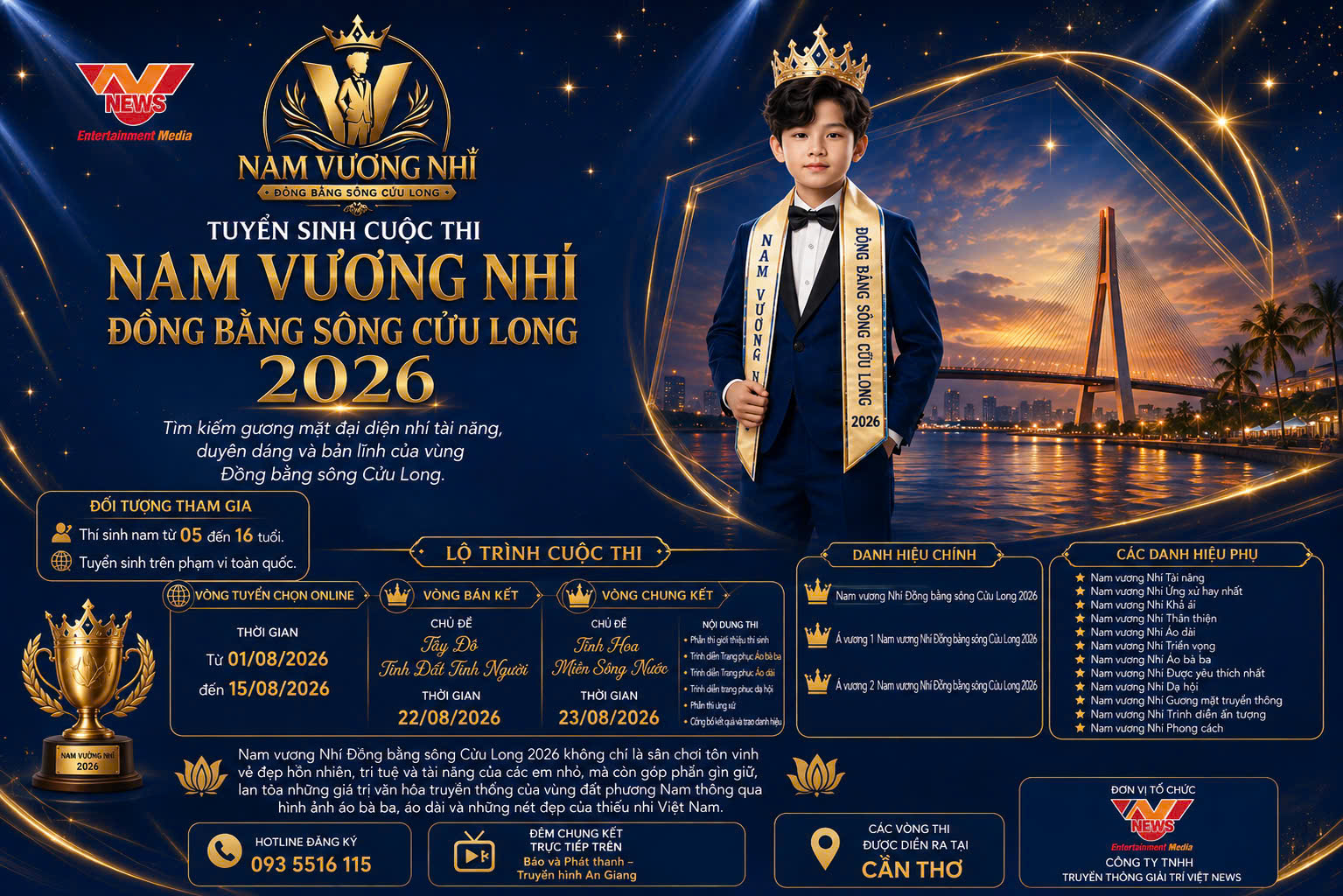 Chung kết Nam vương, Hoa khôi nhí ĐBSCL 2026 lên sóng trực tiếp tối 23-8