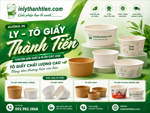 In ly Thành Tiến - Xưởng chuyên sản xuất tô giấy giá rẻ uy tín tại TP. Hồ Chí Minh, nhận thiết kế in ấn theo yêu cầu