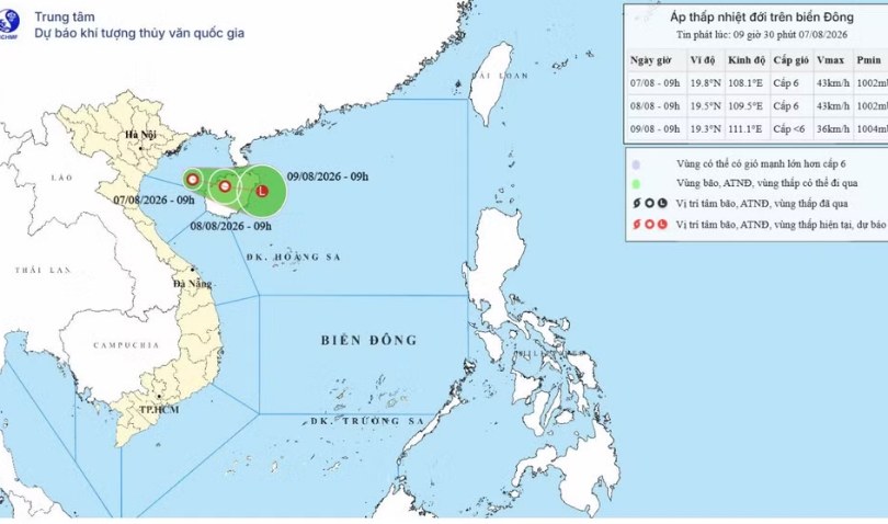 Áp thấp nhiệt đới hình thành trên vịnh Bắc Bộ, gió giật cấp 8, biển động