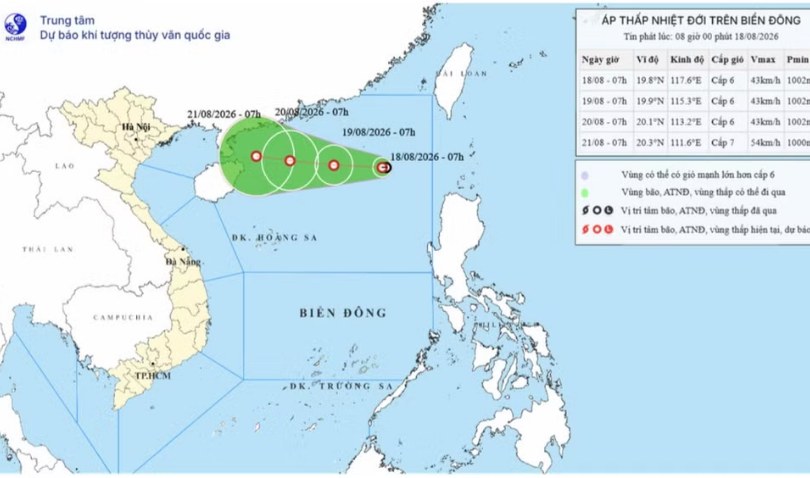 Áp thấp nhiệt đới xuất hiện trên Biển Đông
