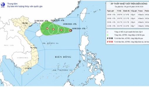 Áp thấp nhiệt đới xuất hiện trên Biển Đông