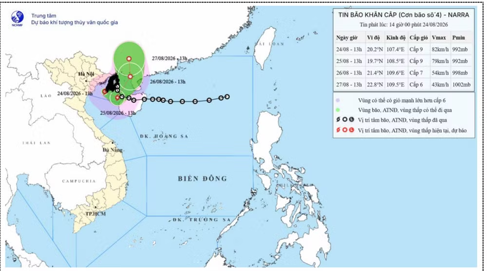 Bão số 4 giật cấp 11, cách thành phố Hải Phòng khoảng 105km về phía đông đông nam