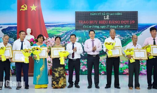 Cù Lao Giêng trao Huy hiệu Đảng cho 32 đảng viên