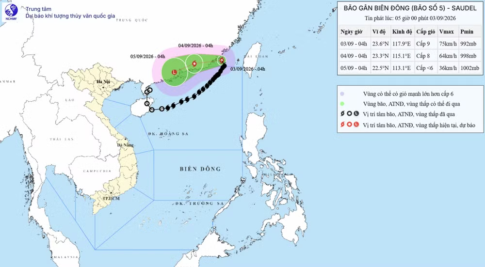 Bão số 5 giật cấp 11, di chuyển ra ngoài Biển Đông