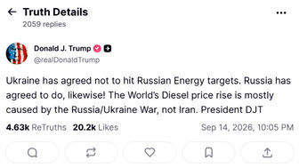 Ông Trump: Nga và Ukraine nhất trí không tấn công cơ sở năng lượng