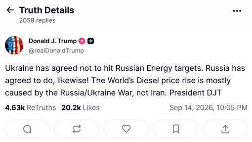 Ông Trump: Nga và Ukraine nhất trí không tấn công cơ sở năng lượng