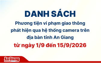 Phương tiện vi phạm giao thông qua camera tại An Giang từ ngày 1 đến 15/9/2026