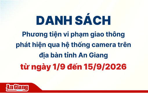 Phương tiện vi phạm giao thông qua camera tại An Giang từ ngày 1 đến 15/9/2026