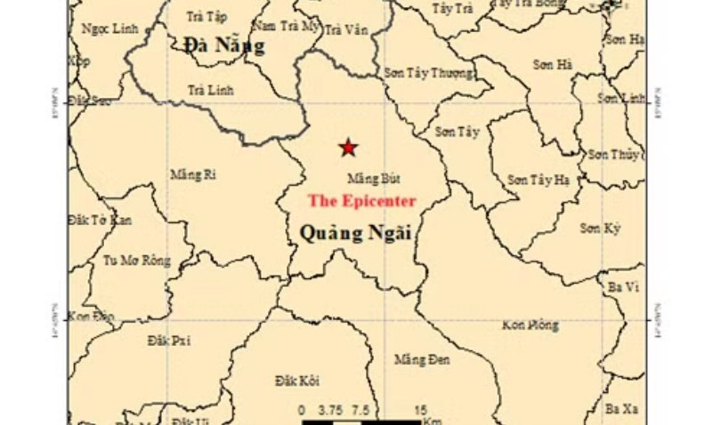 Quảng Ngãi: Liên tiếp xảy ra động đất có độ lớn từ 2,7 đến 3,6 tại xã Măng Bút
