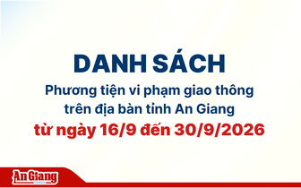 Danh sách phương tiện vi phạm giao thông trên địa bàn tỉnh An Giang từ ngày 16/9 đến 30/9/2026