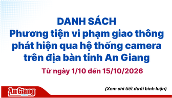 Phương tiện vi phạm giao thông qua camera tại An Giang từ ngày 1 đến 15/10/2026